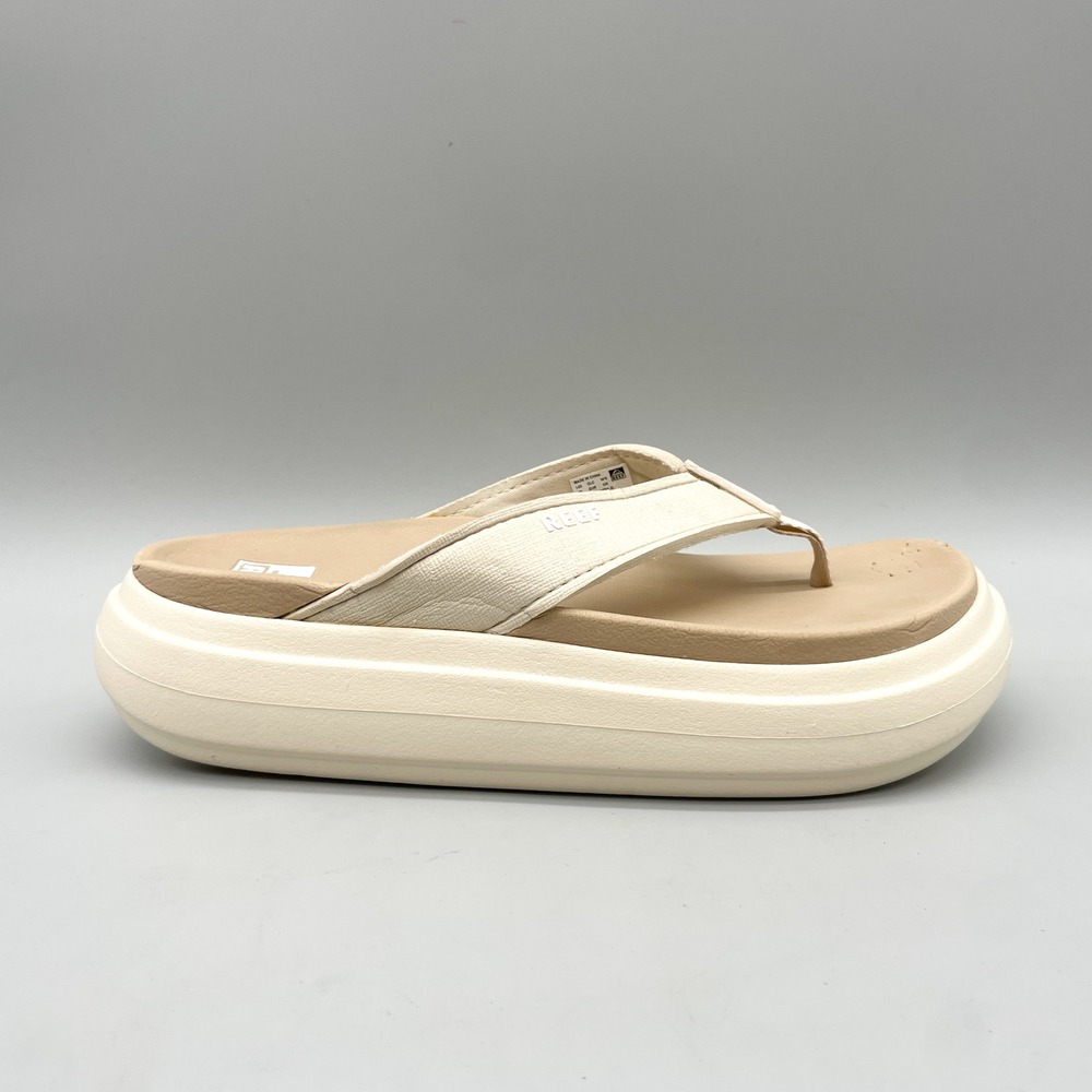 Reef Womens 8 Cushion Bondi Platform Flip Flop Sandals Cream Tan Beachwear Boho